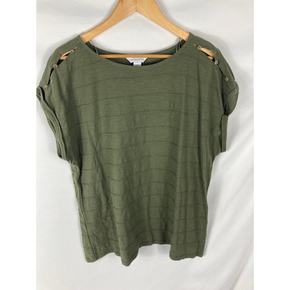 Liz Claiborne Green Texture Stripe Button Shoulder Blouse Size XXL